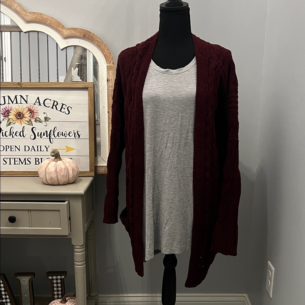Love Tree Deep Burgundy Cardigan Sweater Stitch Fix - Picture 1 of 6
